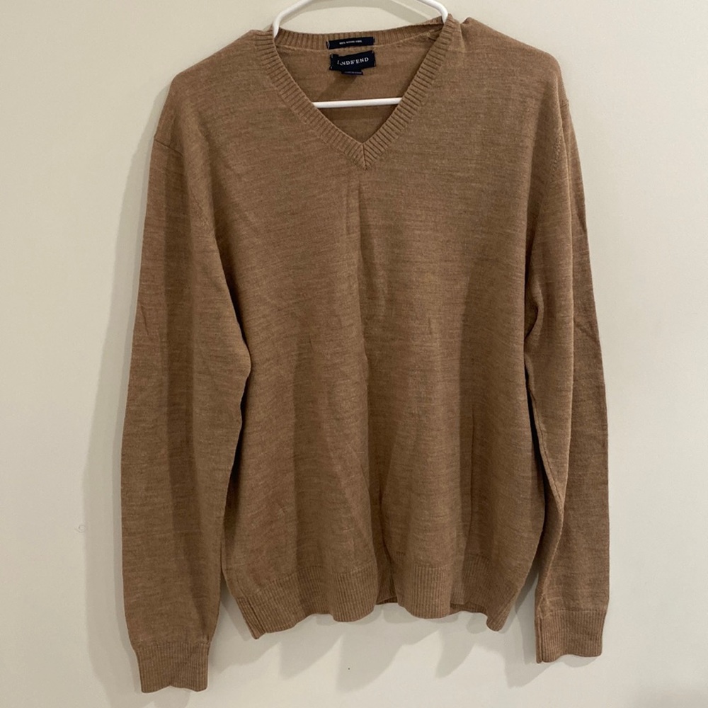 Men’s Tan Lands End Wool Sweater